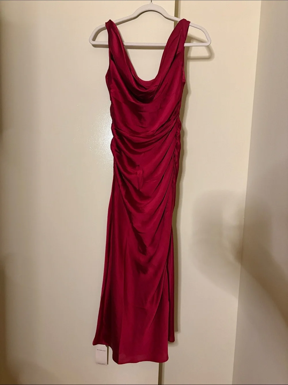 Abercrombie & Fitch Fuchsia Satin Cowl-Neck Side-Slit Maxi Dress